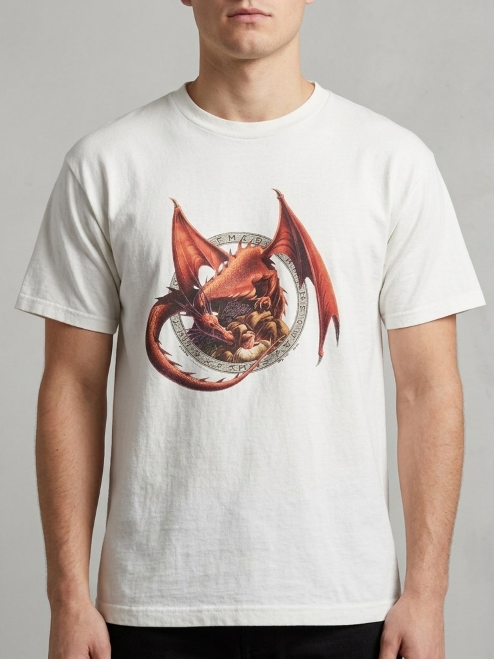 Vintage Y2K Dragon Graphic Tshirt White Large VTG Fantasy Animal